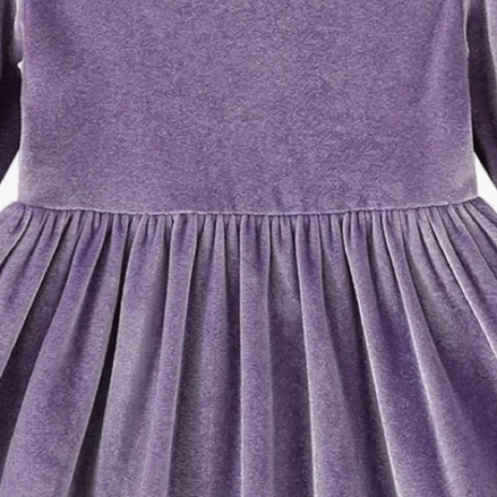 Girl’s Long Sleeve Velvet Dress in Purple